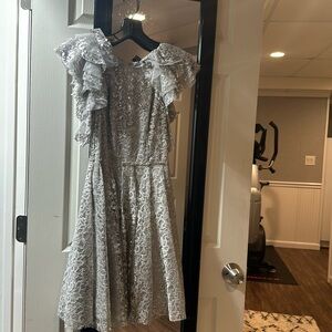 BCBG silver combo lace dress